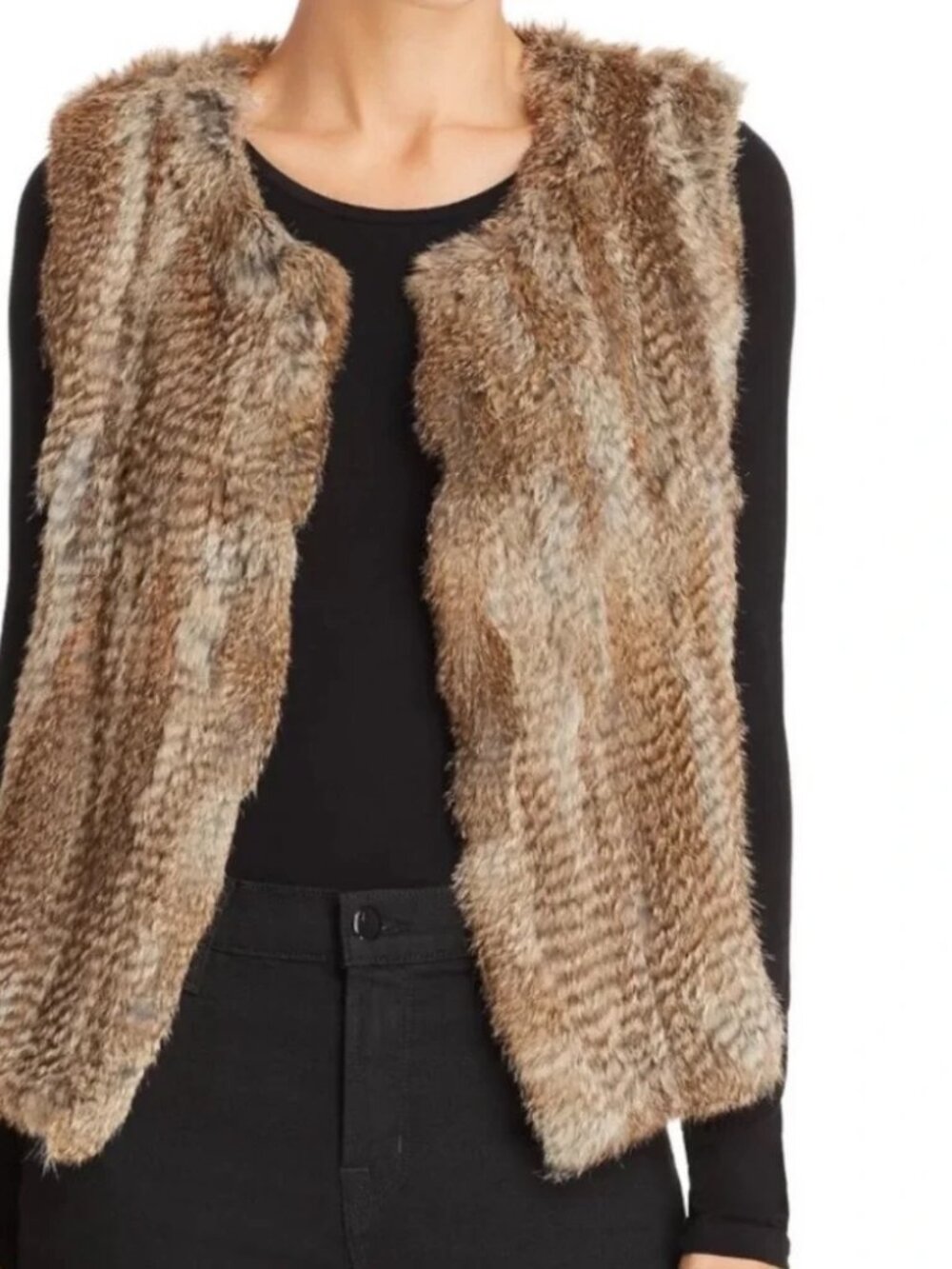 Womens 525 America Taupe Gray (Item- 122) Natural Rabbit Fur Vest S